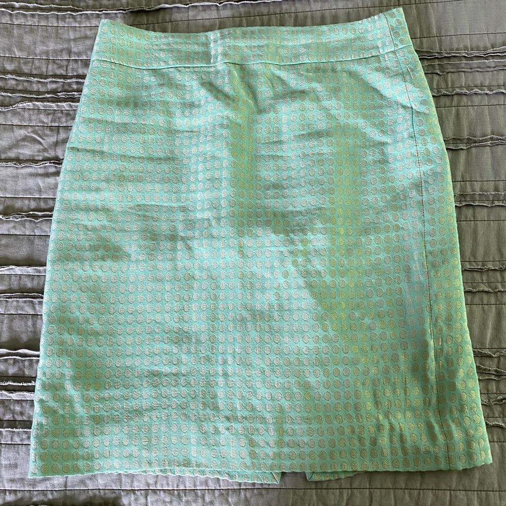 Jcrew mint with gold dot pencil skirt